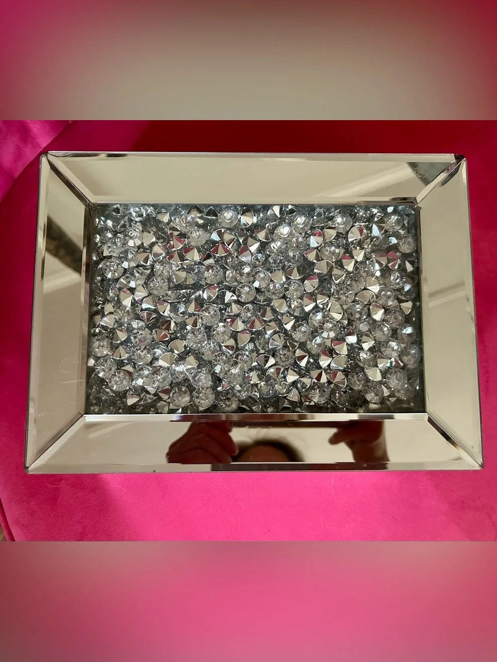 Pier 1 Mirrored Jewelry Tray with Clear Crystal Accents